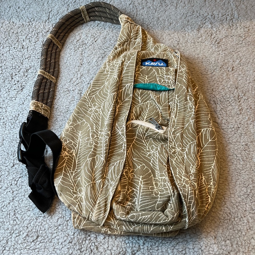 Kavu Beige Leaf Pattern Sling Bag